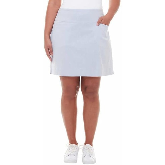 S.C. & CO Skort XXL Women's Blue Pinstripe Stretch Pull On Skirt w/ Shorts Under - Picture 2 of 9